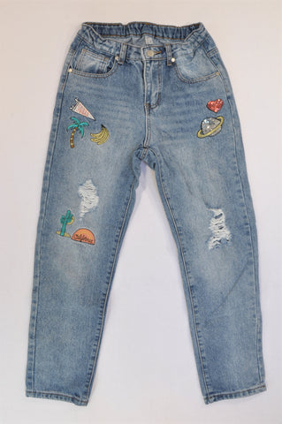 Woolworths Medium Wash Distressed California Patch Denim Jeans Girls 12-13 years