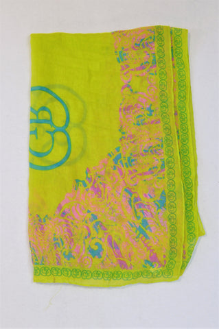 Unbranded Lime Green Pink Flower Trim Scarf Women