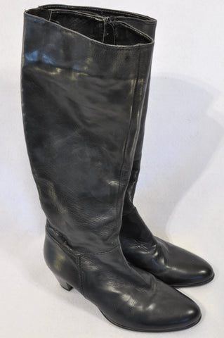Lavorazione Artigiana Black Leather Knee High Boots Women Size 4