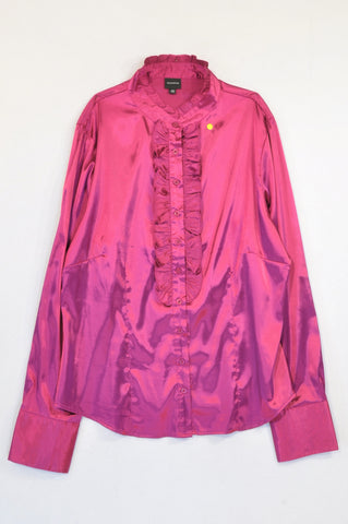 Truworths Magenta Ruffle Detail Satin Blouse Women Size 40