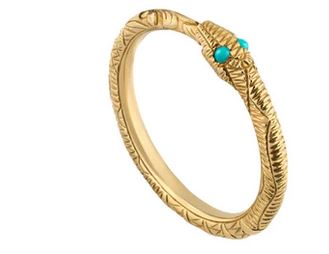 Gucci Ouroboros Ring in 18k Yellow Gold and Turquoise