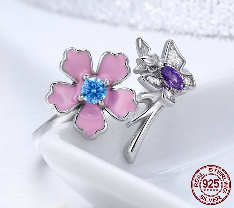 Download Butterfly Pink Flower Breast Cancer Awareness Open Ring ...