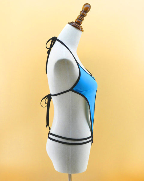 Blue Keyhole Micro Monokini Bikini One Piece G-String Thong Swimsuit ...