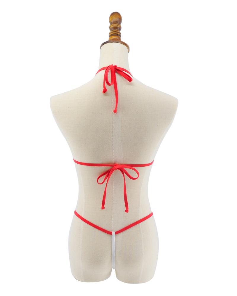 Solid White Red Peek a Boo Open Exposed Extreme Micro G-String Bikini ...