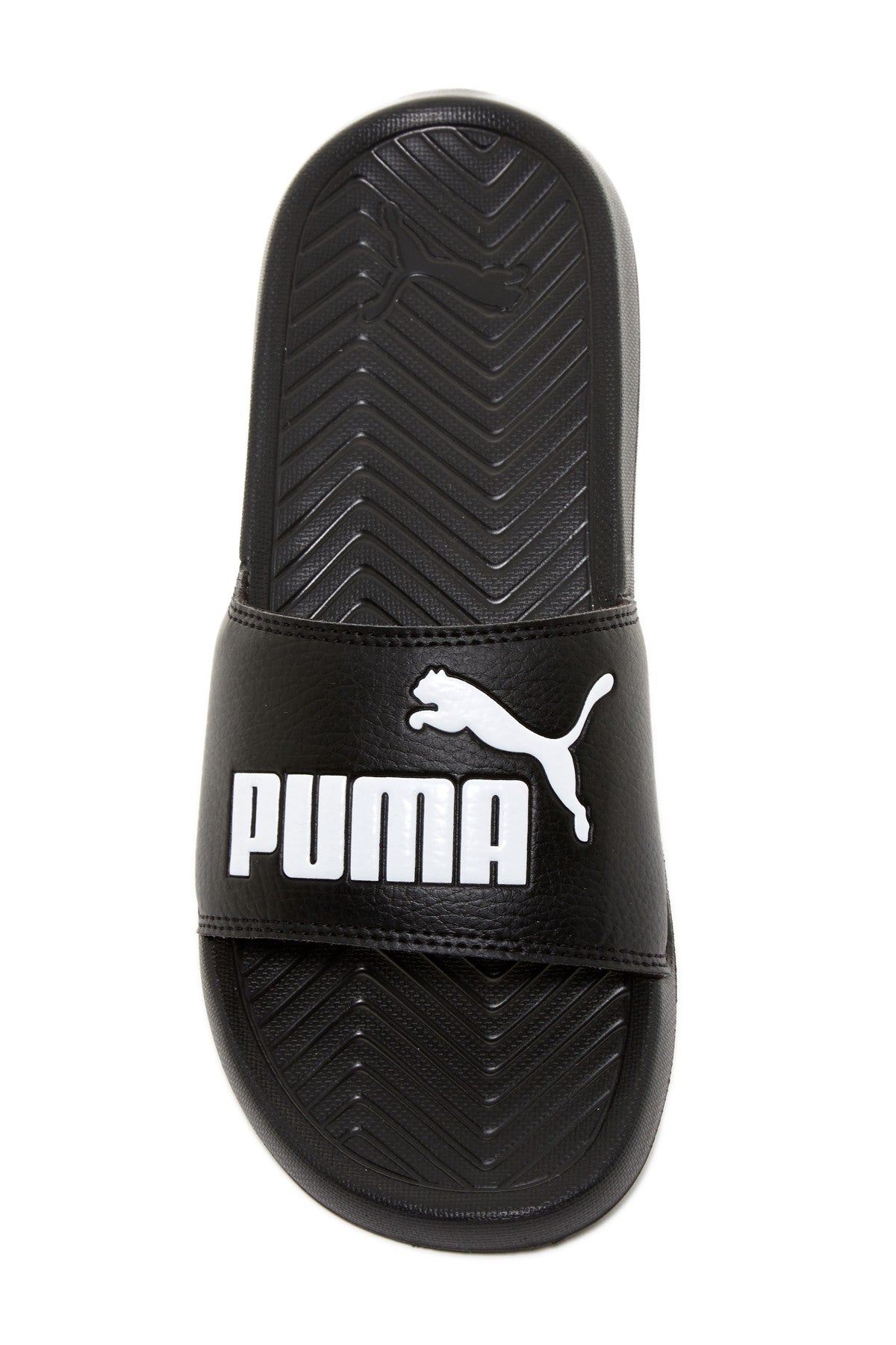 black and white puma slides