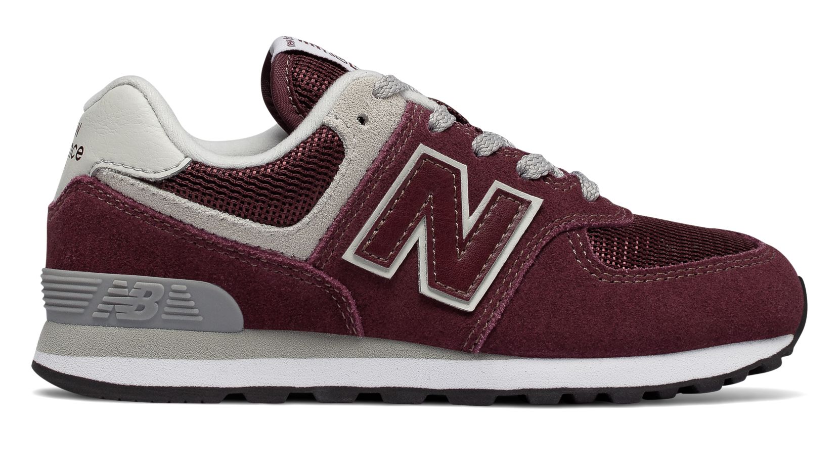 New Balance Grade School Shoe Burgundy with Grey 574 Core - Foot Paths Shoes