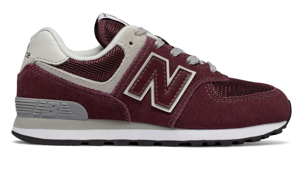 New Balance Grade School Shoe Burgundy with Grey 574 Core - Foot Paths ...