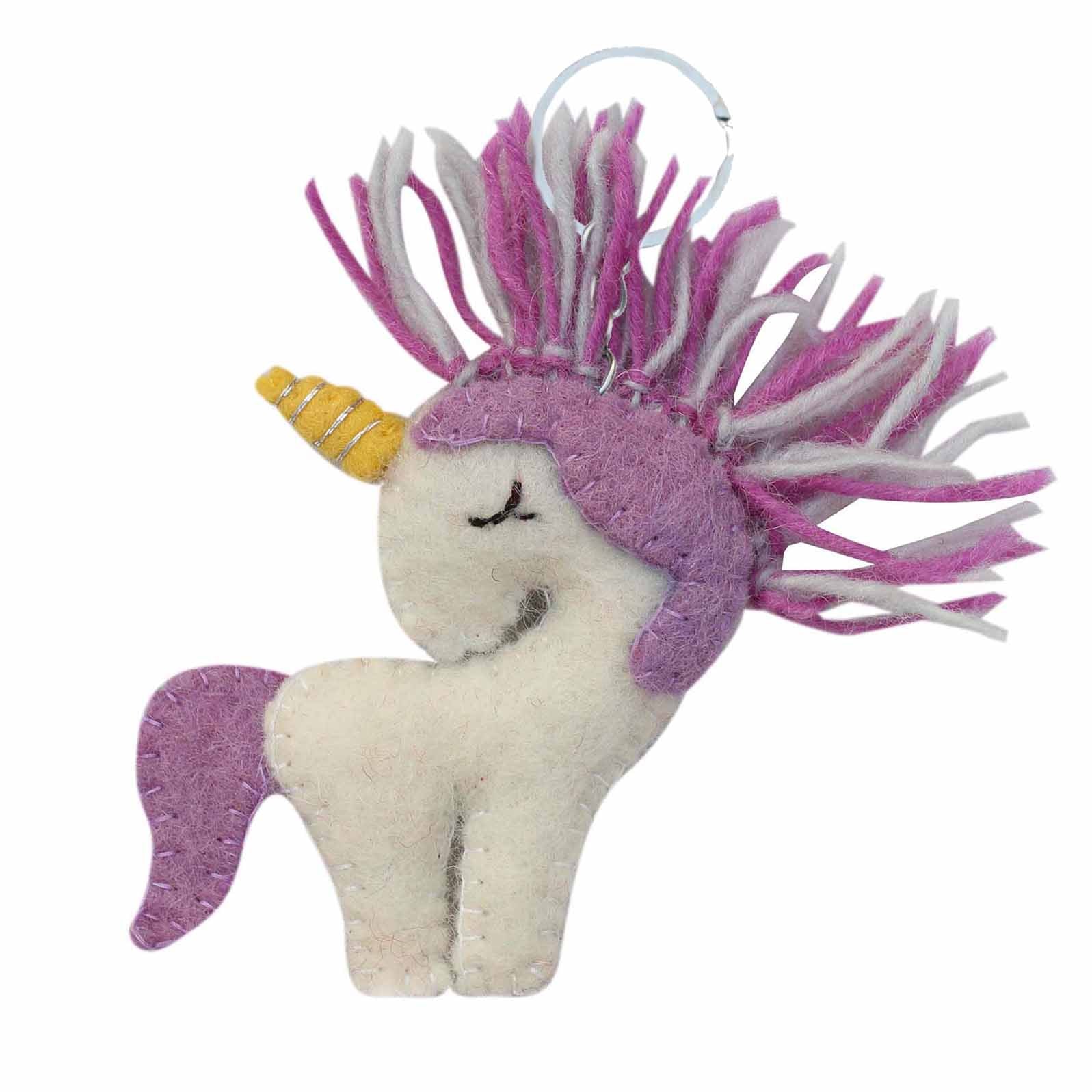 Hand Crafted Felt from Nepal Key Chain, Purple Unicorn Global Groove A