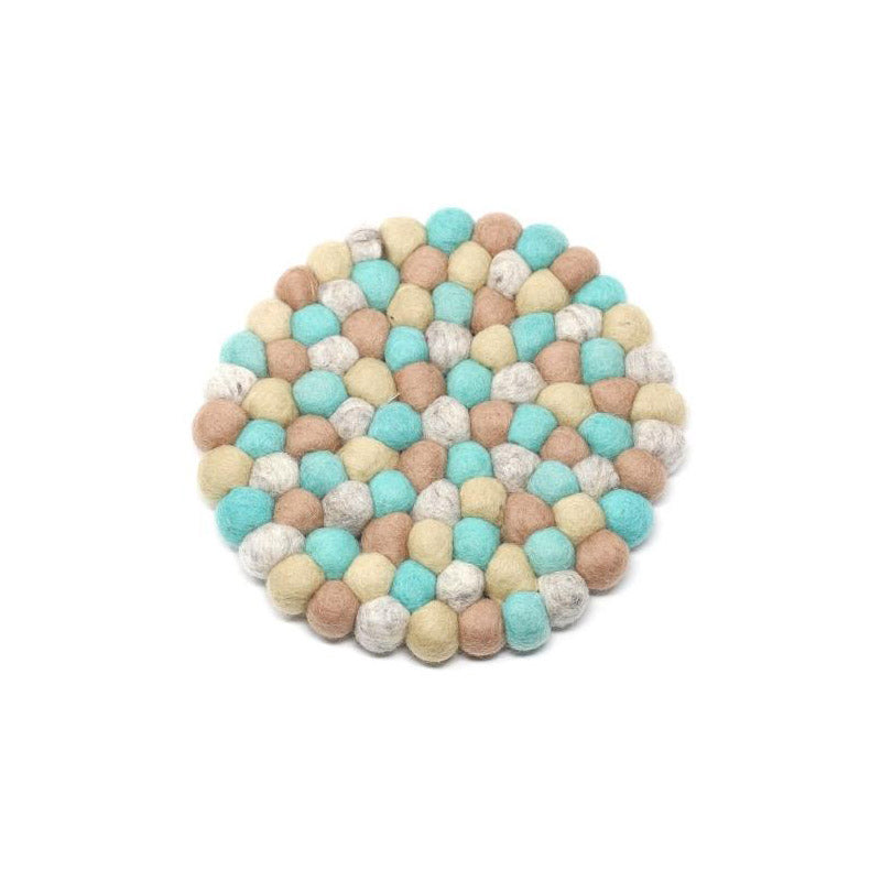 Hand Crafted Felt Ball Trivets from Nepal Round, Sky Global Groove (T)
