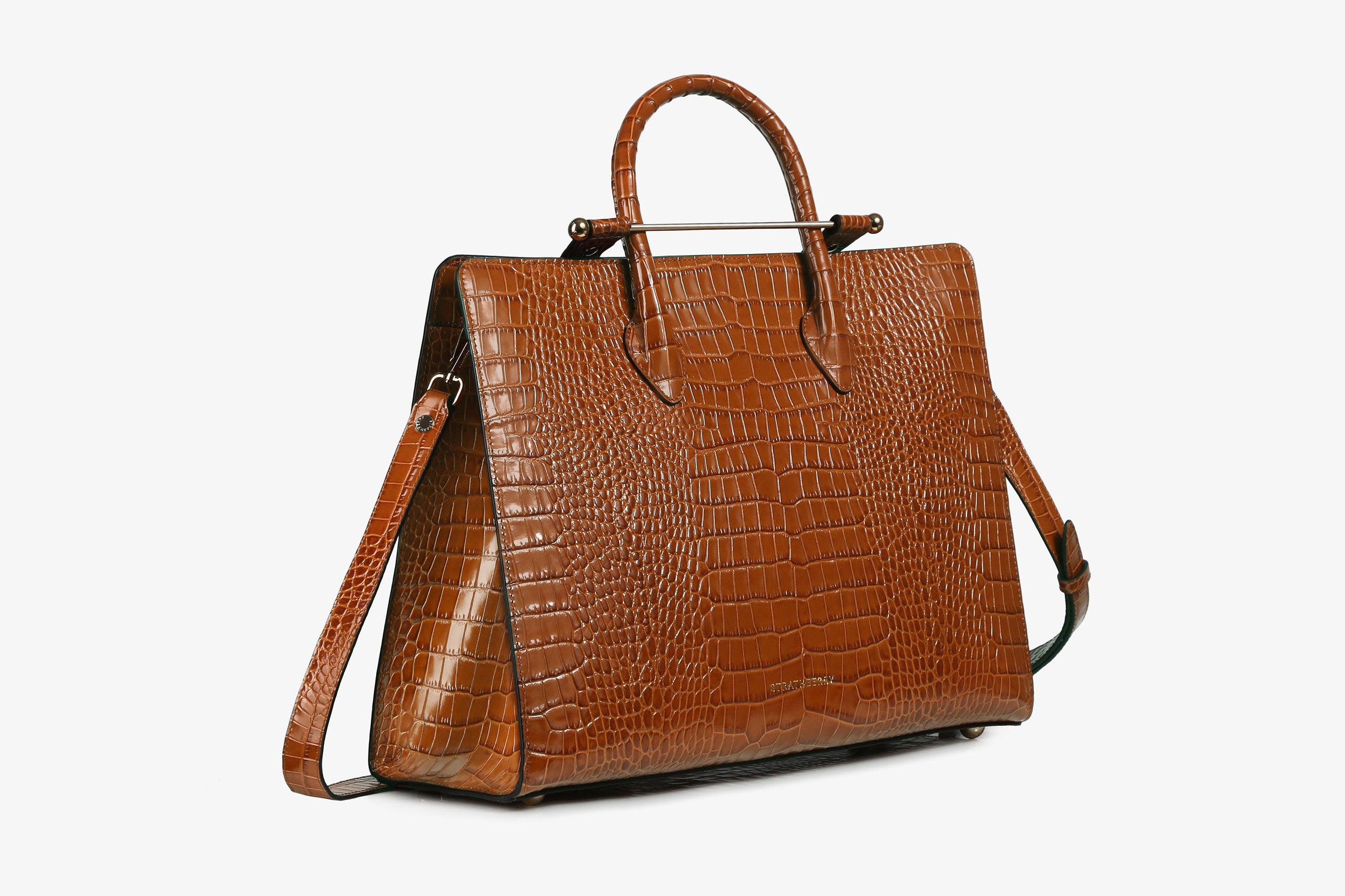 A view showcasing our The Strathberry Tote - Croc-Embossed Leather Tan