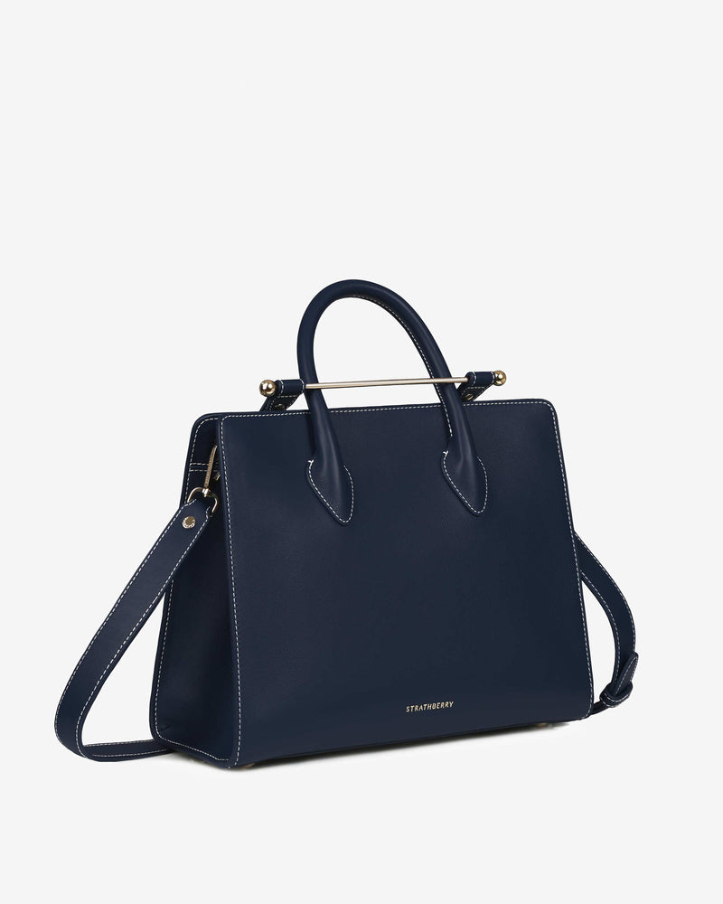 The Strathberry Tote - Top Handle Leather Tote Bag - Navy