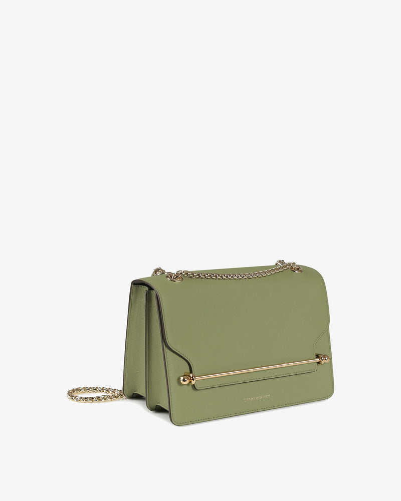 Strathberry Midi Leather Tote In Olive Vanilla Oat