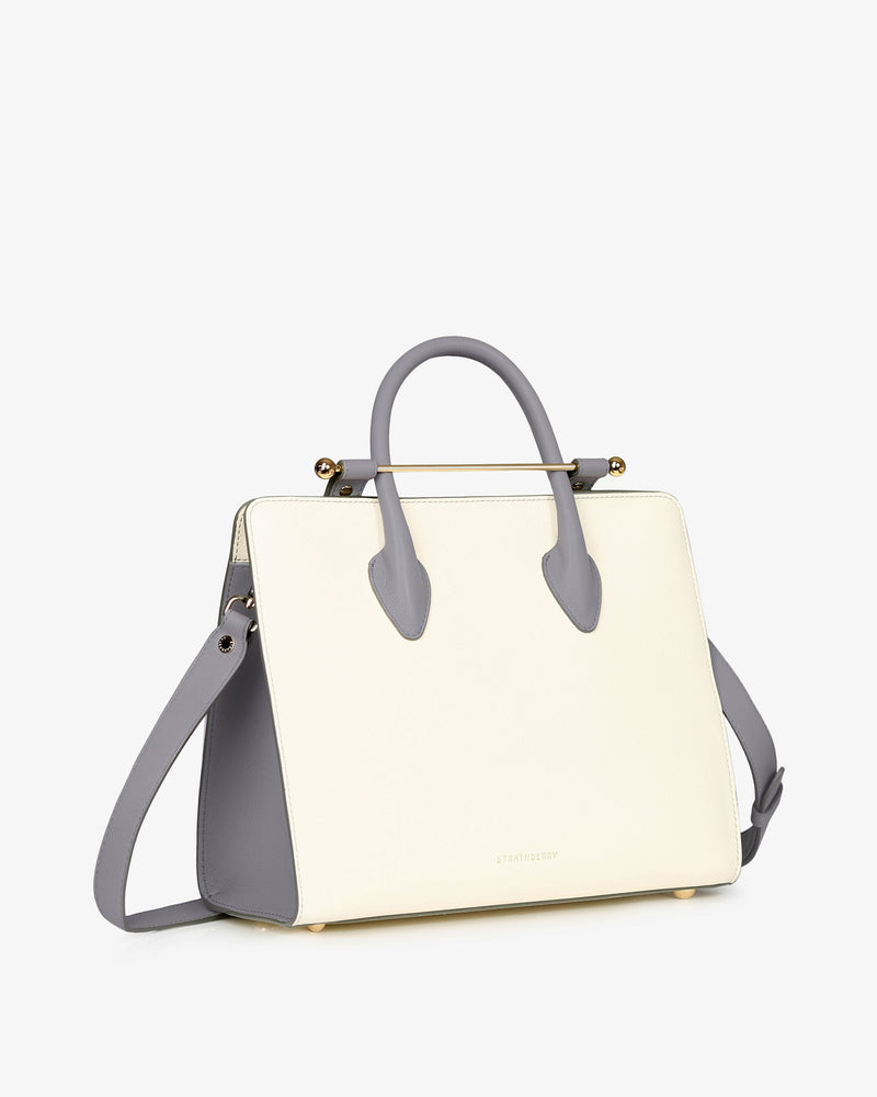 The Strathberry Midi Tote - Top Handle Leather Tote Bag - White