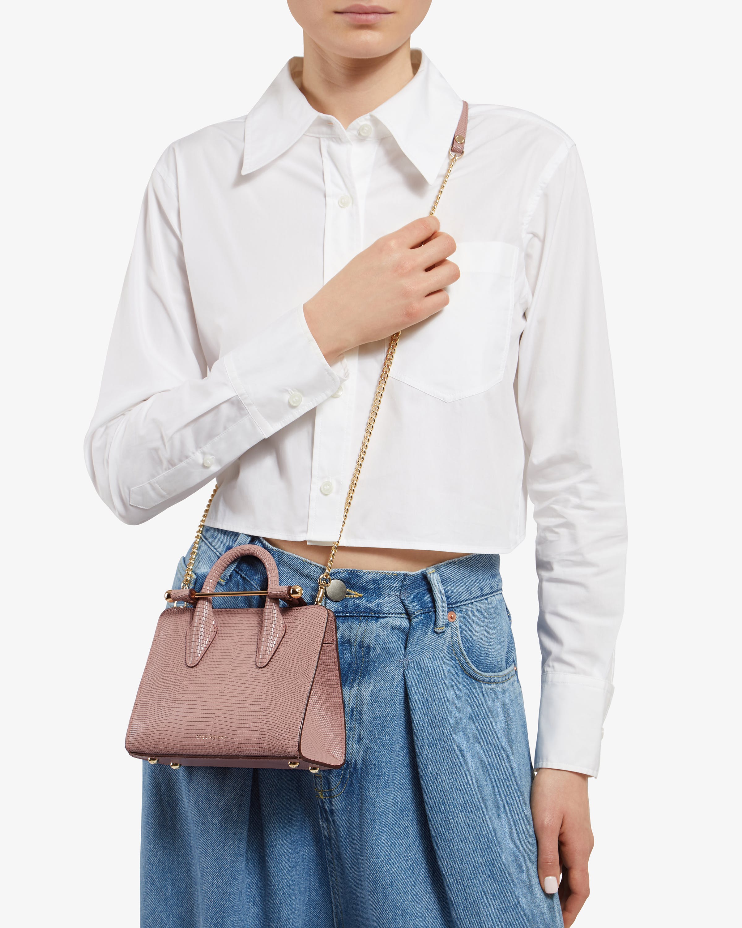 The Strathberry Nano Tote - Lizard-Embossed Leather Blush Rose