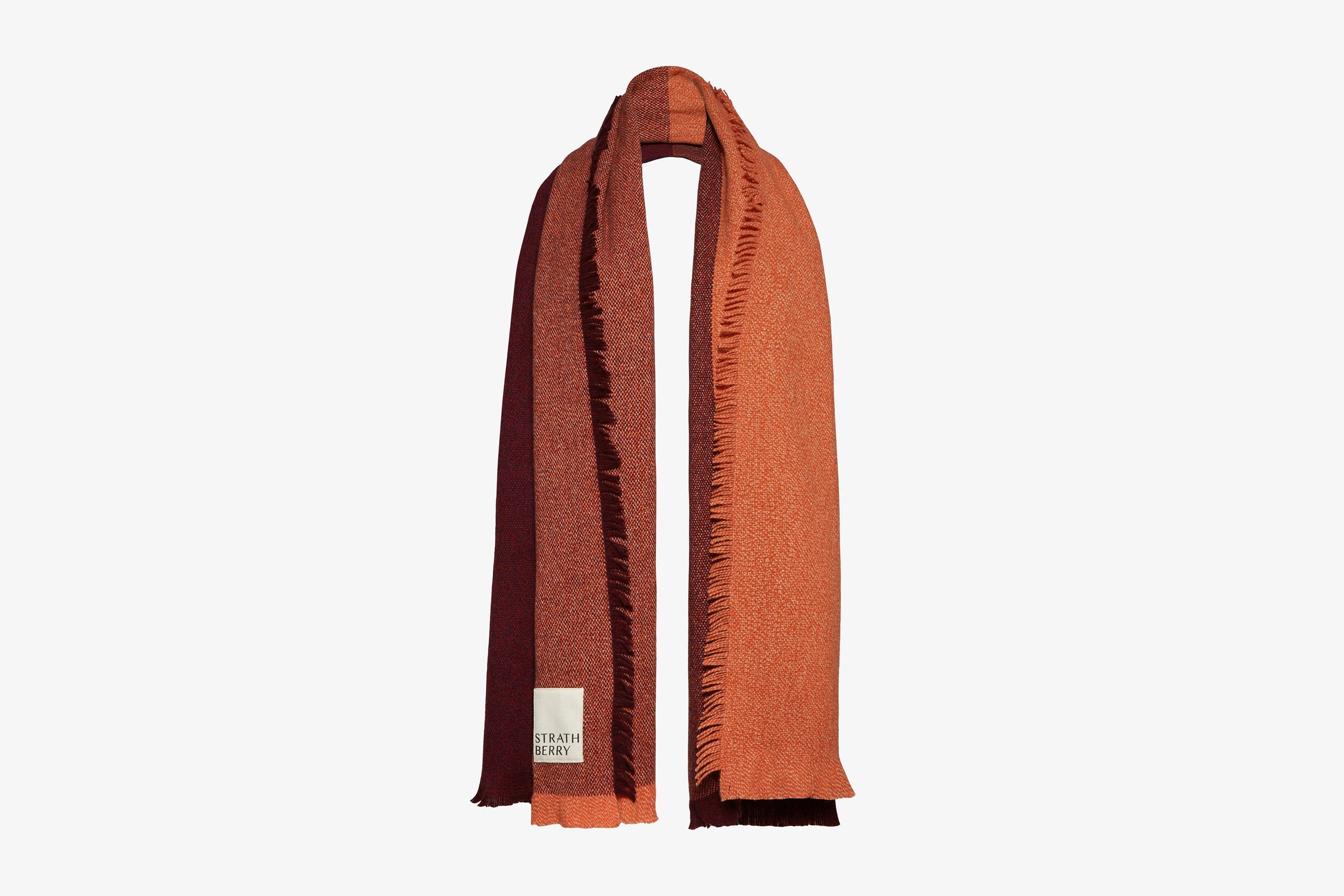 A view showcasing our Cashmere Wool Colourblock Scarf - Navy/Burgundy Mix