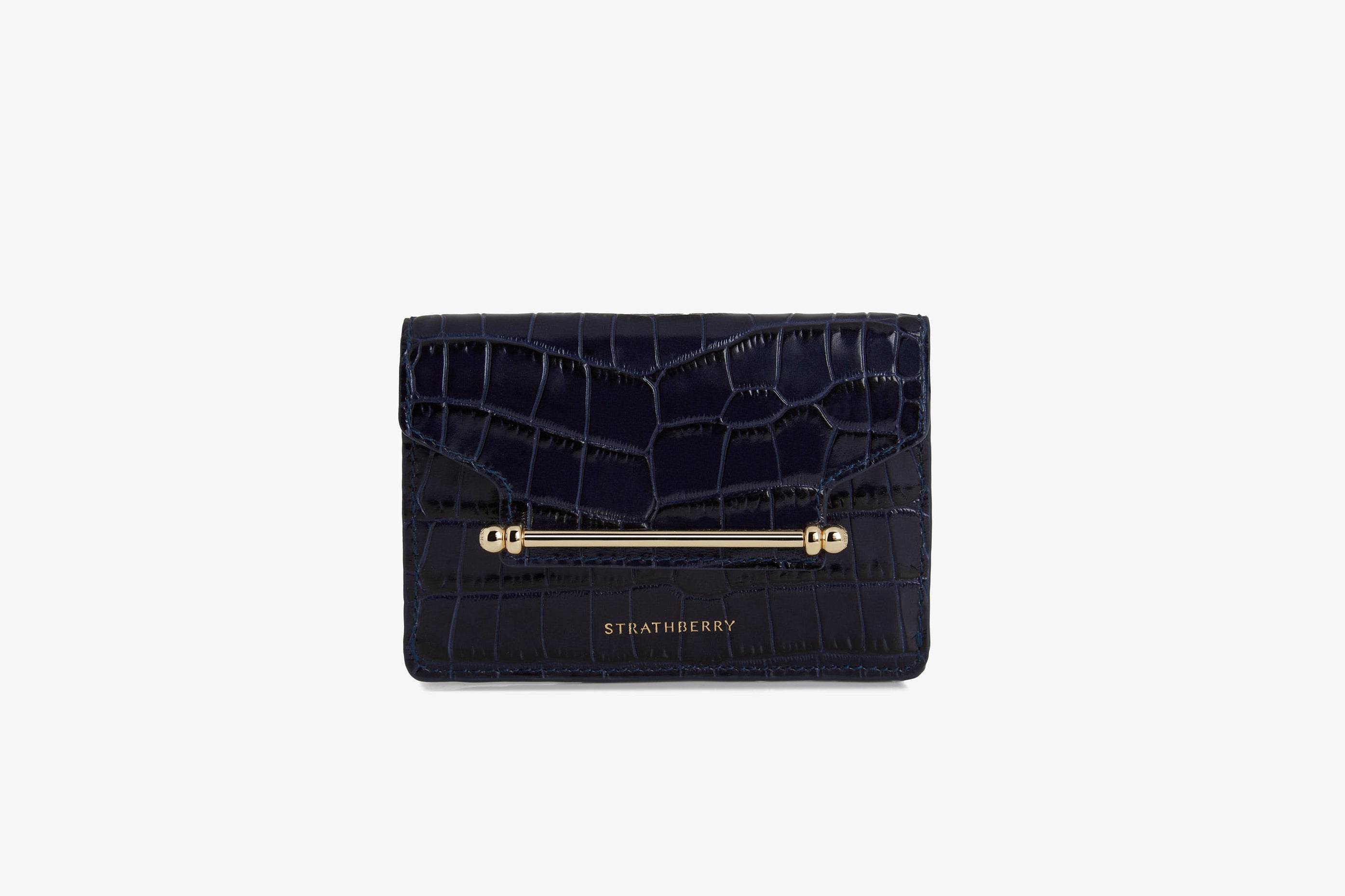 A view showcasing our Multrees Compact Wallet - Croc-Embossed Leather Navy