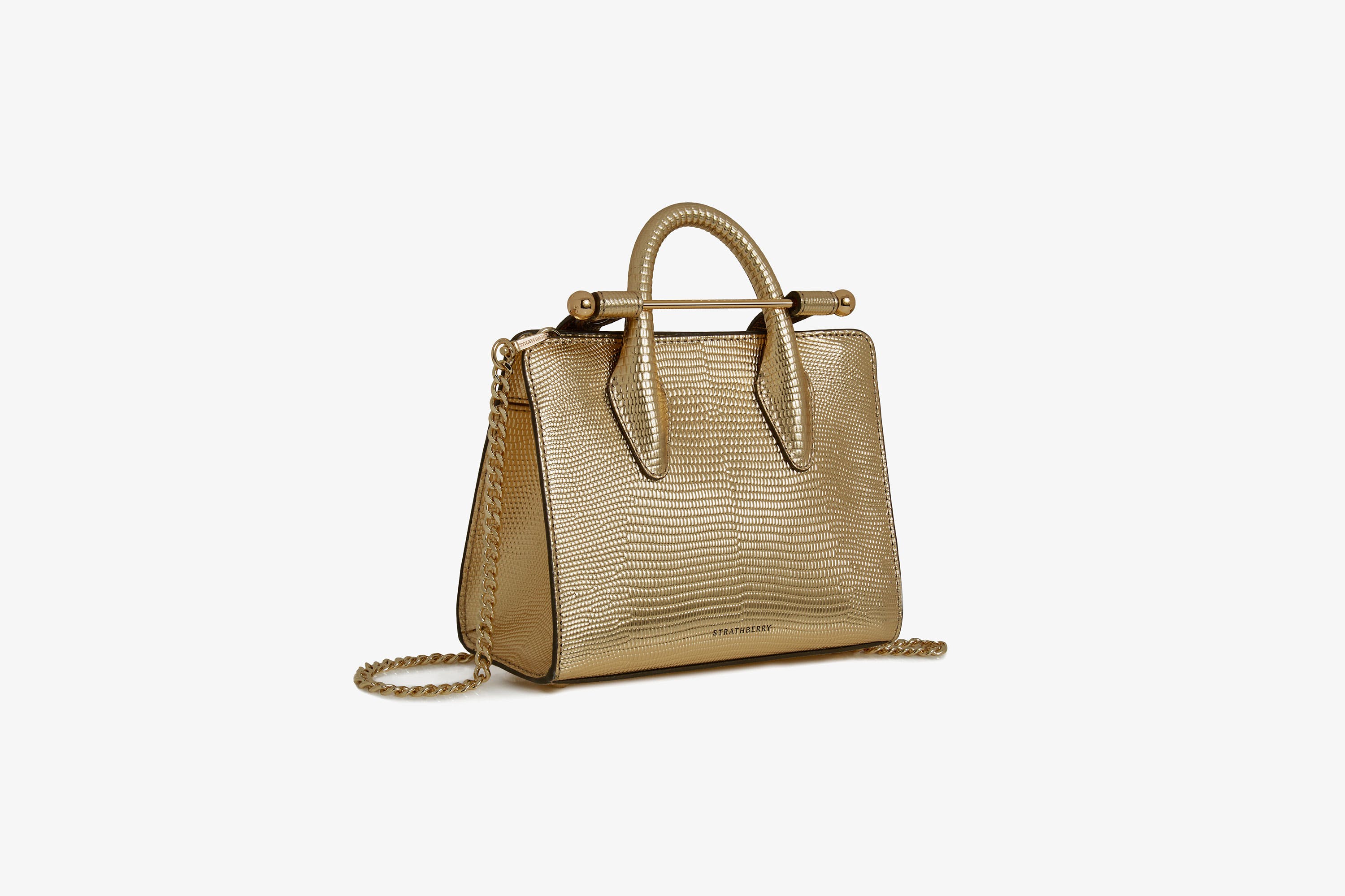 The Strathberry Nano Tote - Top Handle Leather Mini Tote Bag - Gold