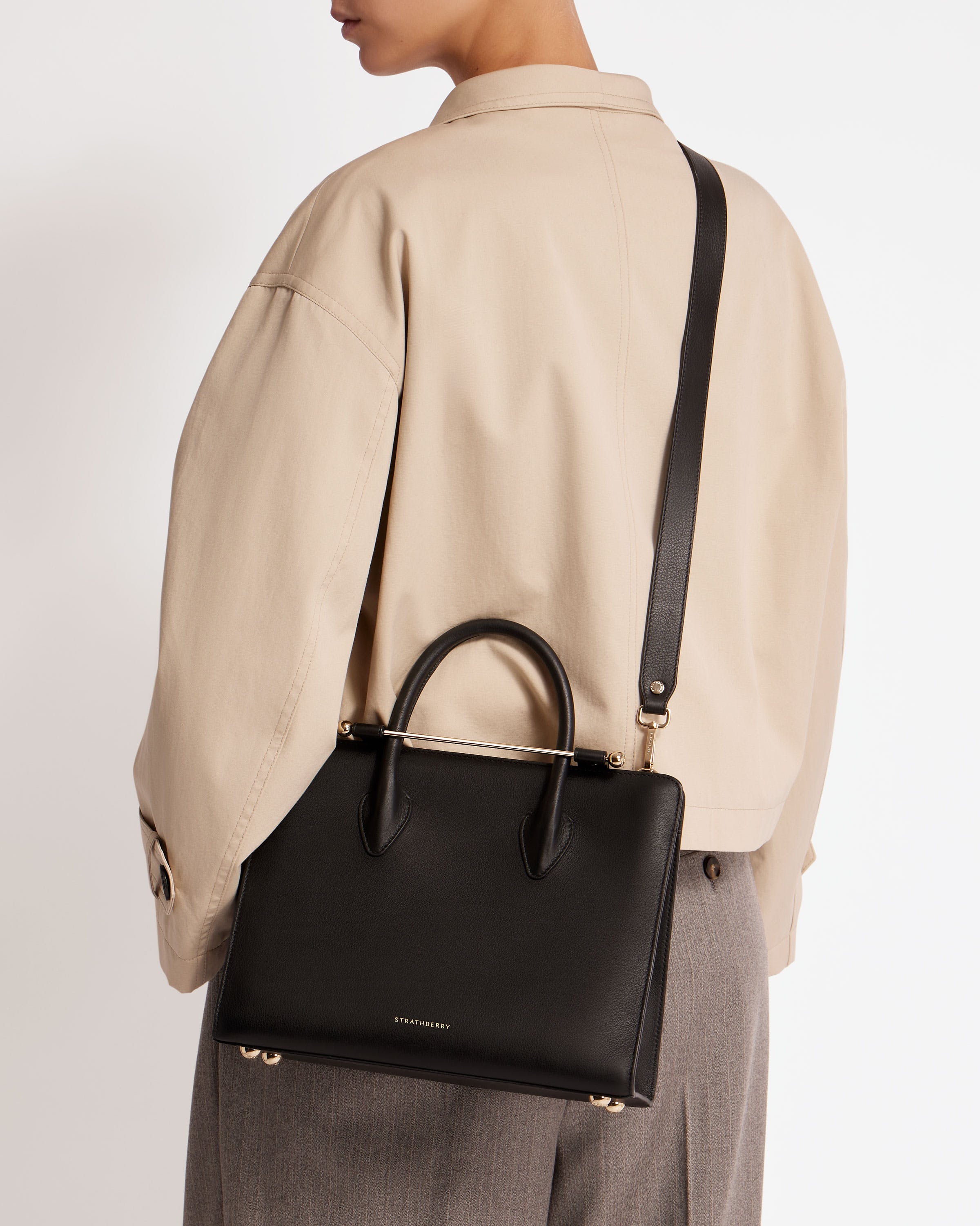 The Strathberry Midi Tote - Top Handle Leather Tote Bag - Black ...