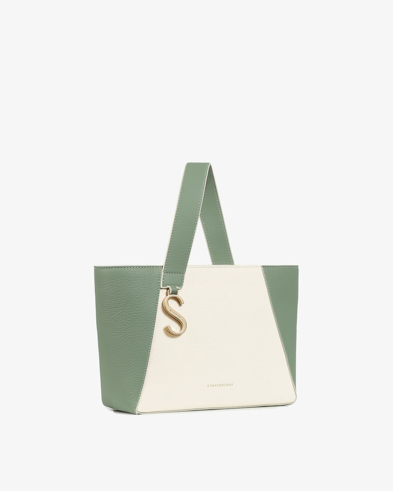 The Strathberry Tote - Bottle Green/Seagrass with Wine Stitch