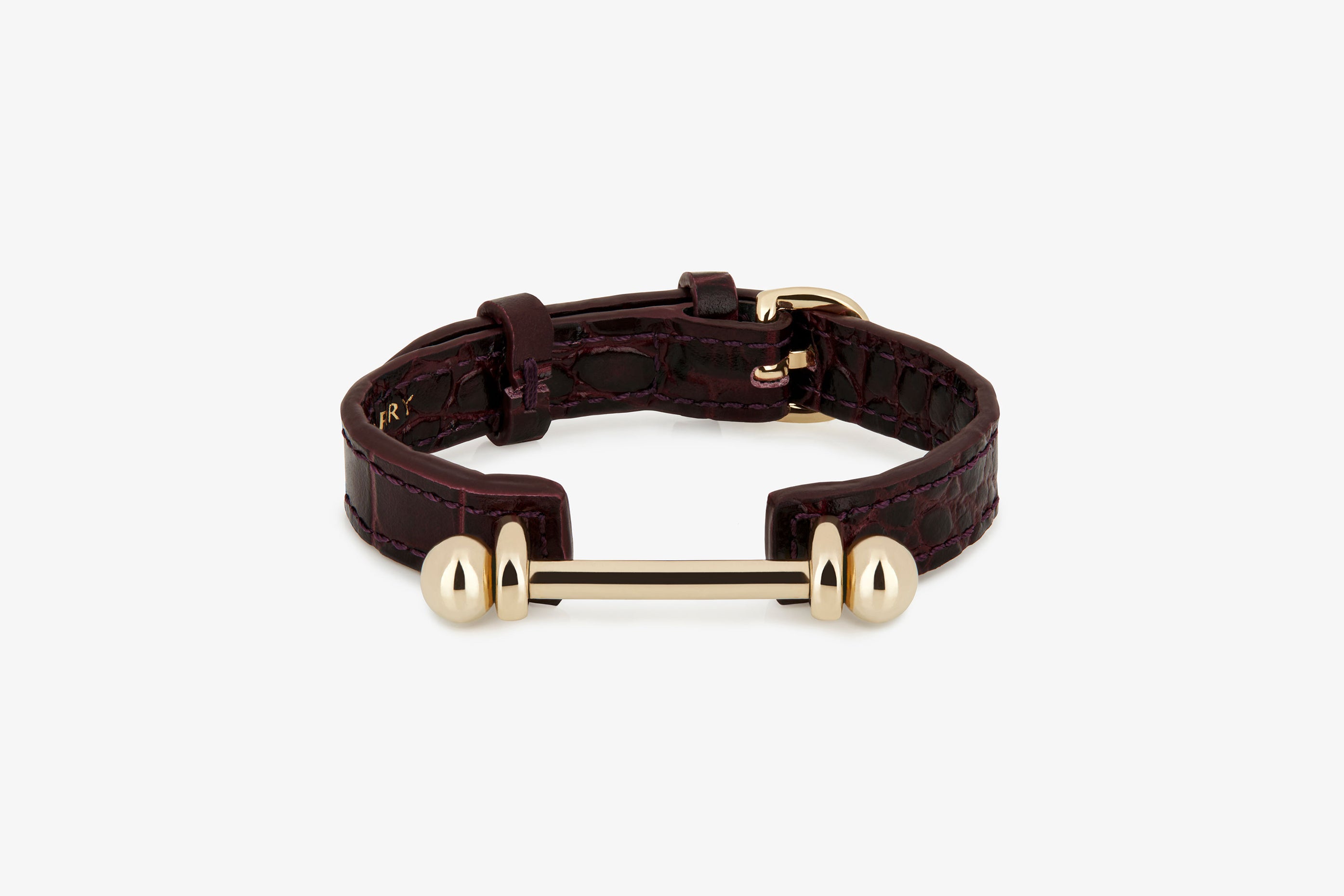 A view showcasing our Music Bar Bracelet - Croc-Embossed Leather Burgundy