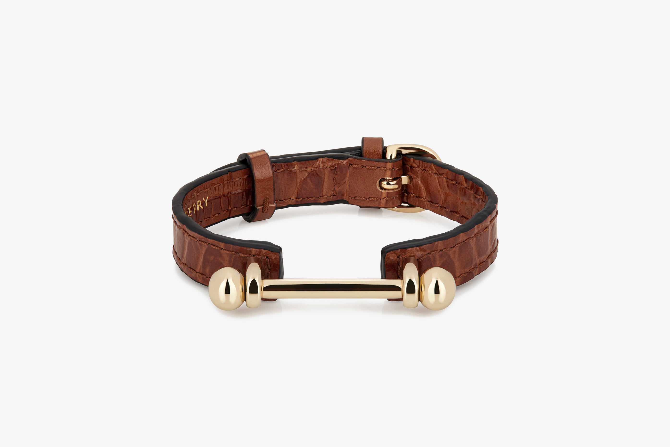 A view showcasing our Music Bar Bracelet - Croc-Embossed Leather Tan