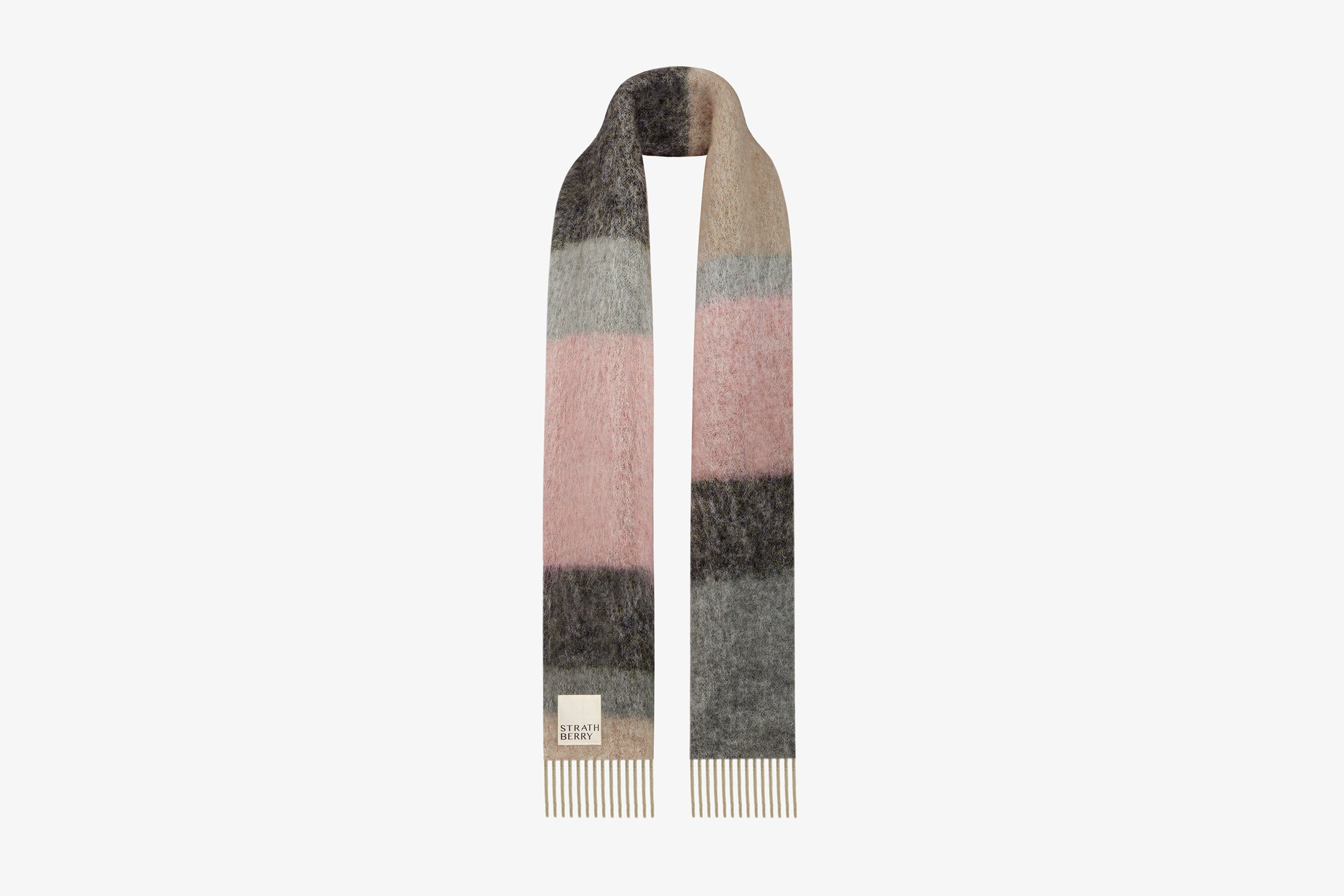 A view showcasing our Mohair Blend Stripe Scarf - Pink Mix