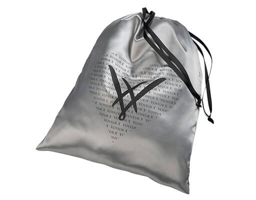 VoyeurX silver satin bag