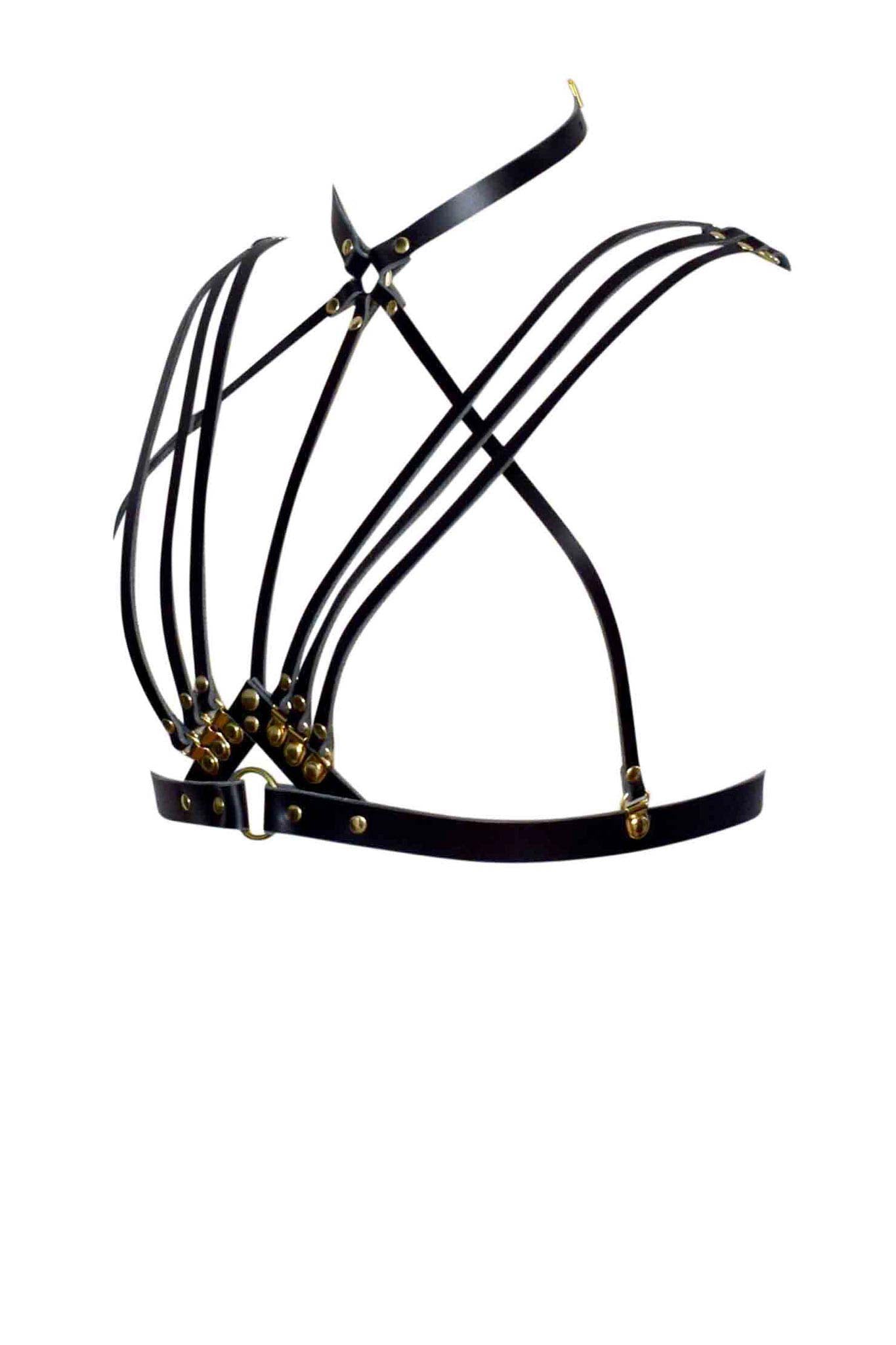 Hauteur Leather Neck Harness • Art Deco Lingerie Bra • Black & Gold ...