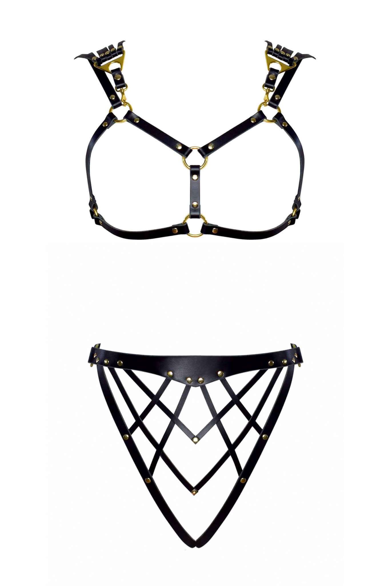 Celine Open Cup Lingerie Set • Art Deco Lingerie • Black & Gold