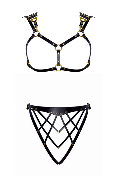Celine Open Cup Lingerie Set • Art Deco Lingerie • Black & Gold ...