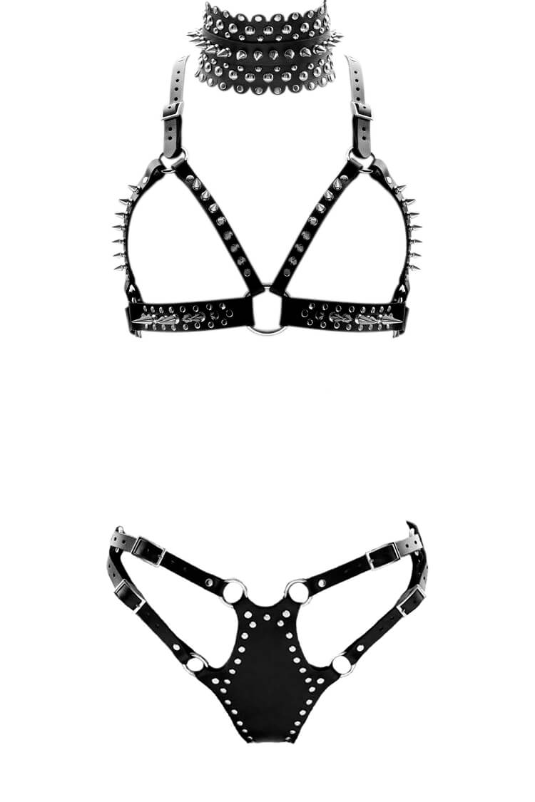 Thorn Fetish Leather Lingerie Set • Haute Couture Sexy Kinky Bondage Darkest Fox 