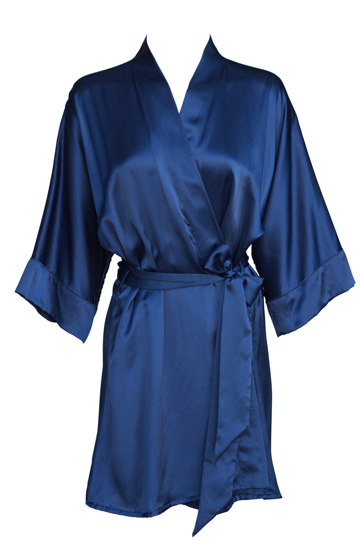 Midnight Blue Silk Kimono • Luxury 100% Pure Silk Robe • Made in NYC ...