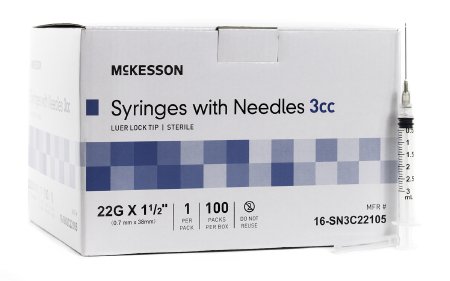 Mckesson Syringe W Detachable Hypo Needle 3ml 22g X 1 5 16 Sn3c Medsitis