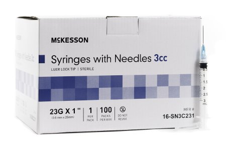 Mckesson Syringe W Detachable Hypo Needle 3ml 23g X 1 16 Sn3c231 Medsitis
