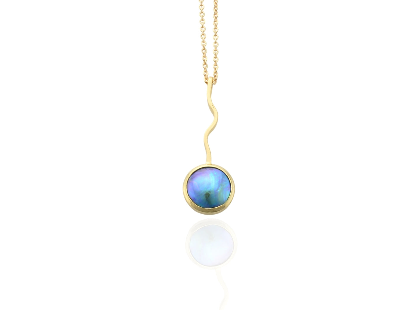 Blue Pearl Wave Pendant in Gold - handmade by Jewel Beetle