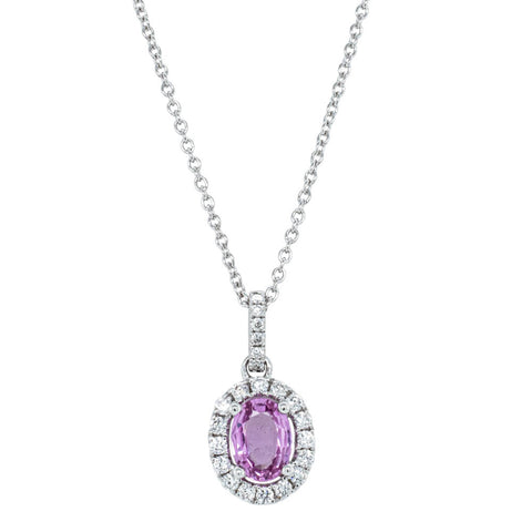 Oval Pink Sapphire & Diamond Pendant Necklace 14k white Gold 3.60