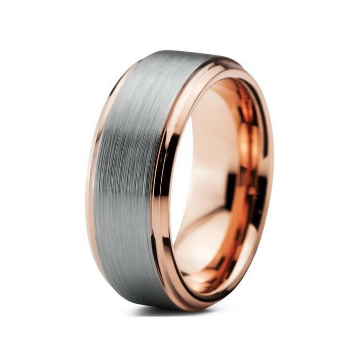 Gunmetal Tungsten Ring Rose Gold Black Wedding Band Ring Tungsten