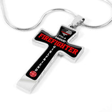 Load image into Gallery viewer, I&#39;m a Proud Firefighter Girlfriend Cross - Luxury Necklace
