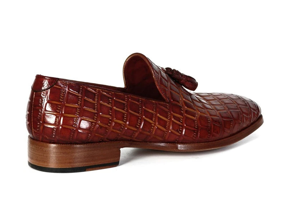 Paul Parkman Brown Crocodile Embossed Calfskin Tassel Loafer (ID#0823-BRW)