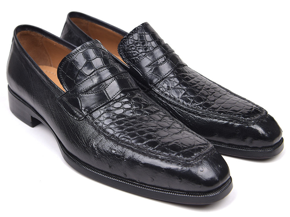 Ostrich Penny Loafers Black (ID 