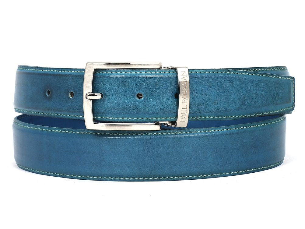 PAUL PARKMAN Men's Leather Belt Hand-Painted Sky Blue (ID#B01-SKYBLU ...