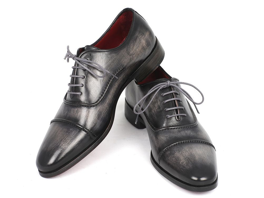 Paul Parkman Captoe Oxfords Gray & Black Hand Painted Shoes (ID#077-GR ...