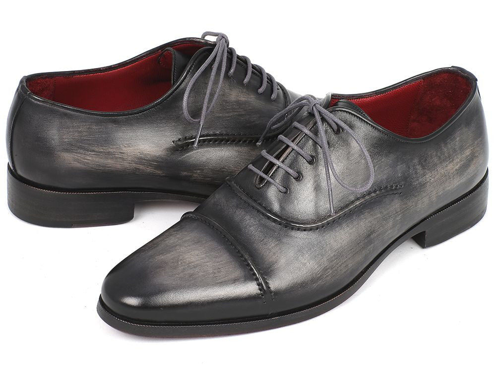 Paul Parkman Captoe Oxfords Gray & Black Hand Painted Shoes (ID#077-GR ...