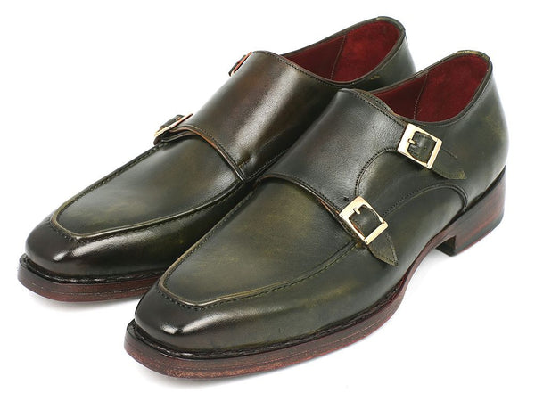 Paul Parkman Men's Double Monkstrap Goodyear Welted Shoes Green (ID#06 ...