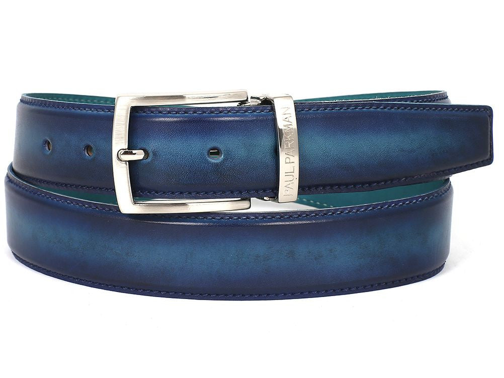 PAUL PARKMAN Men's Leather Belt Dual Tone Blue & Turquoise (ID#B01-BLU ...