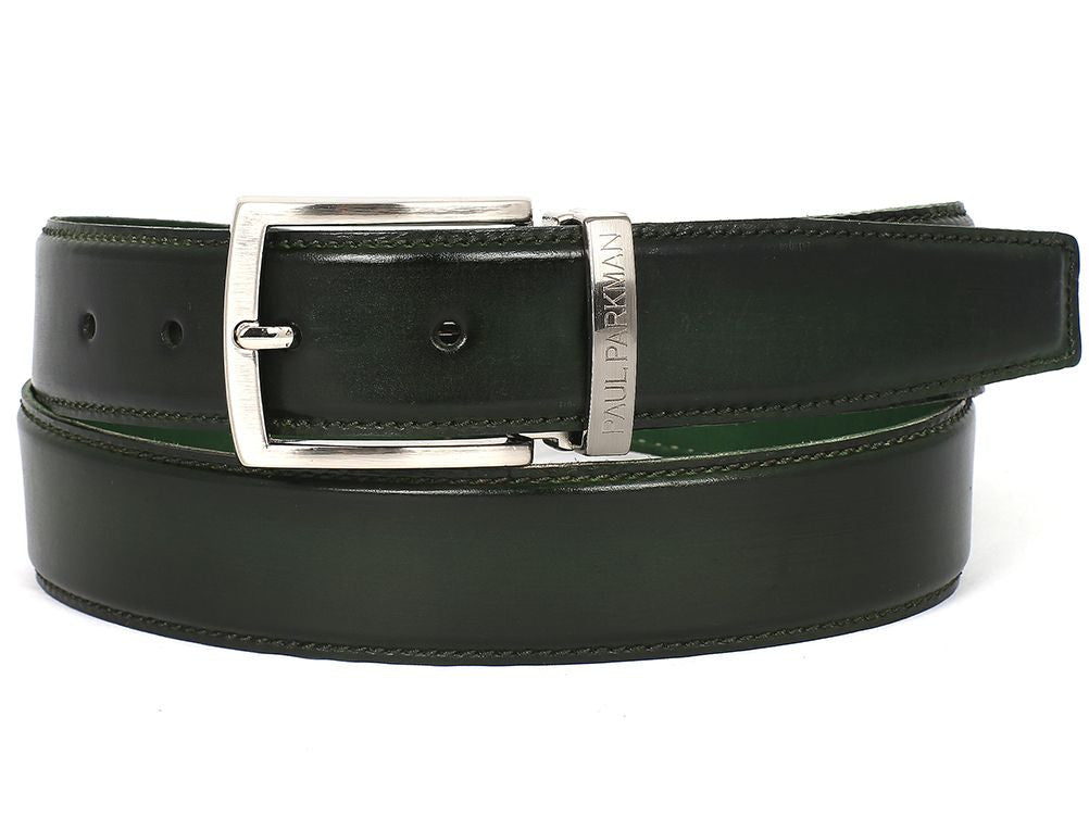 PAUL PARKMAN Men's Leather Belt Hand-Painted Dark Green (ID#B01-DARK-G ...