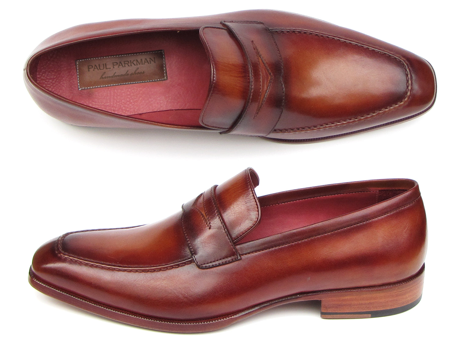 Paul Parkman Men's Penny Loafer Tobacco & Bordeaux Hand-Painted Shoes ...