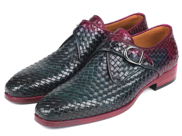 Paul Parkman Purple & Green Woven Leather Single Monkstraps (ID#011WN2 ...