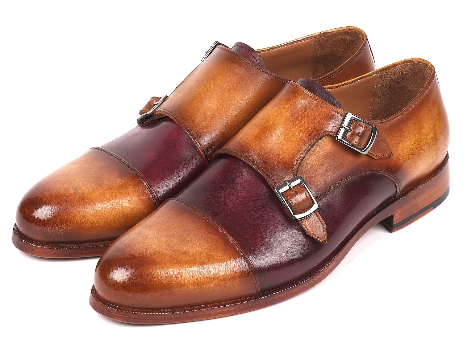 Paul Parkman Men's Captoe Double Monkstraps Brown & Purple (ID#045BP17 ...