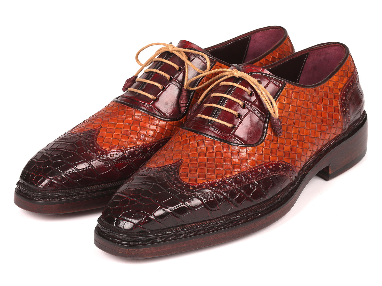 Paul Parkman Genuine Crocodile & Woven Leather Oxfords (ID#34TW84)